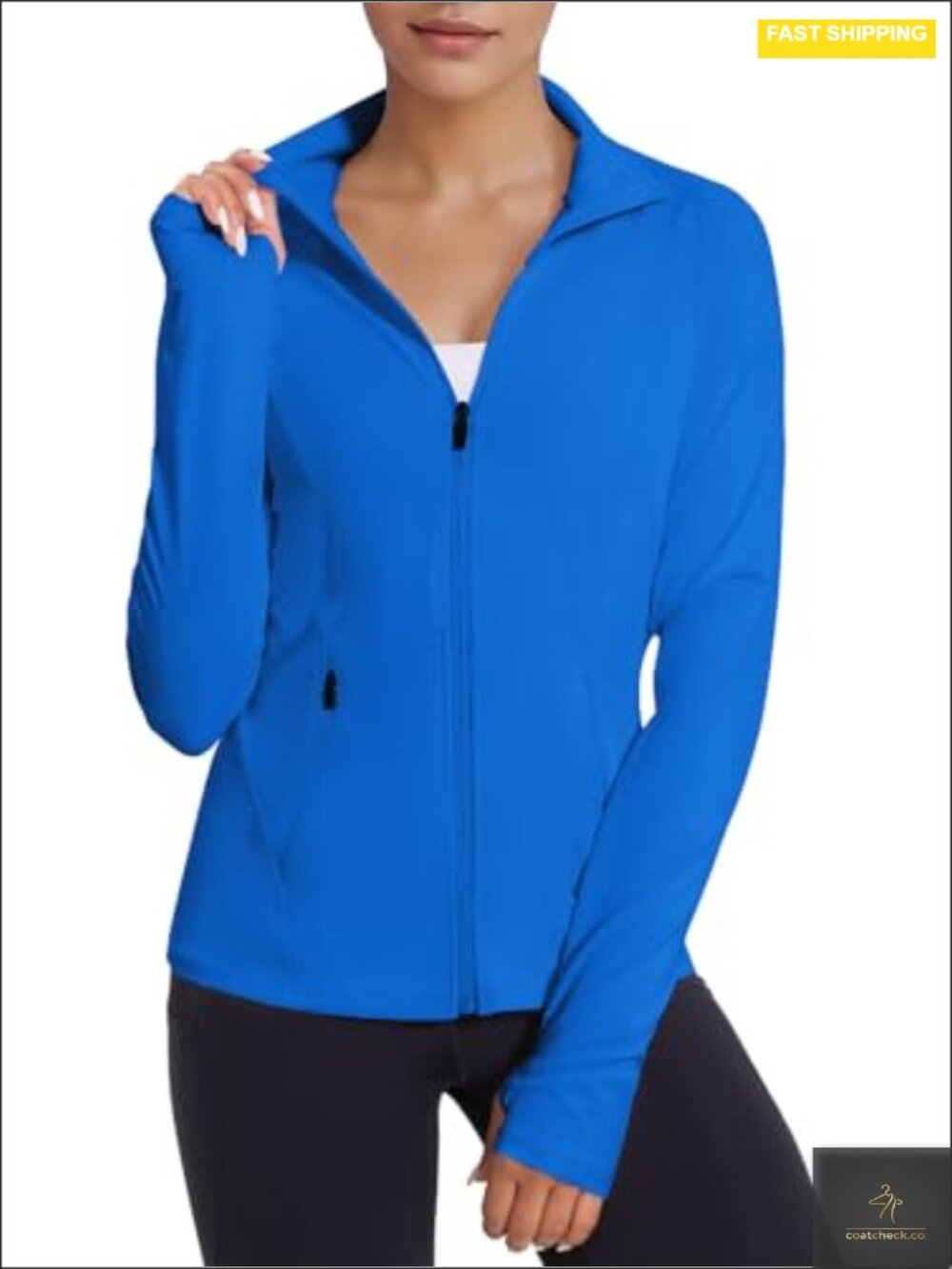 Women Zip Up Athletic Jacket Slim Fit Workout Tops with Pockets Thumb Holes